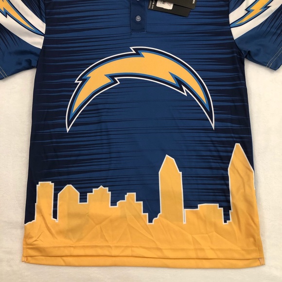 Los Angeles LA Chargers NFL Football Navy City Scape Klew Golf Polo Shirt Mens - Picture 2 of 9